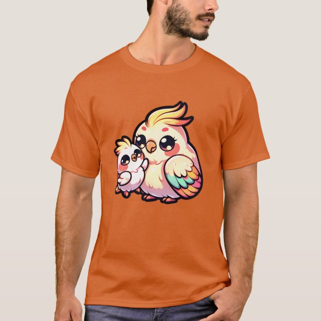 Camiseta Mãe Cockatiel com seu bebê para Dia de as mães de  (Frente)
