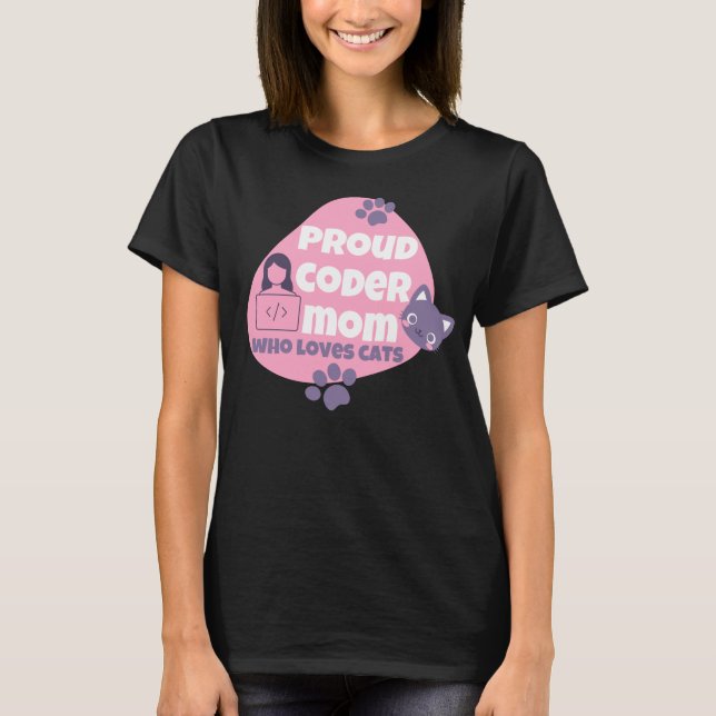 CAMISETA MÃE CODIFICADORA ORGULHOSA QUE AMA GATOS - MÃE COD (Frente)