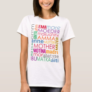 Camiseta Mãe colorida em muitas línguas