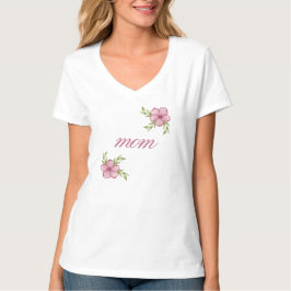 Camiseta Mãe com flores cor-de-rosa Pescoço-V feminino