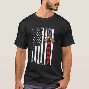 Camiseta Mãe Conscientização do Autismo Bandeira EUA Crianç
