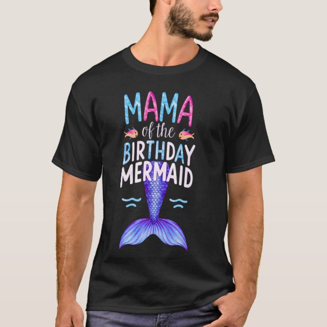 Camiseta Mãe Da Família De Mamães De Sereia De Aniversário  (Frente)