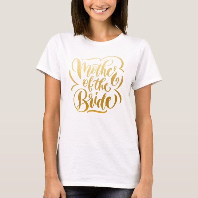 Camiseta Mãe da Noiva em Dourado Metálico Falso (Frente)