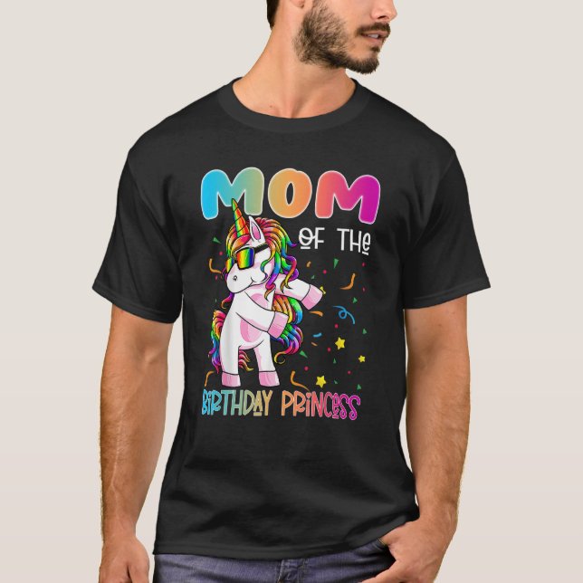 Camiseta Mãe da Princesa de Aniversário Flossing Unicorn Gi (Frente)