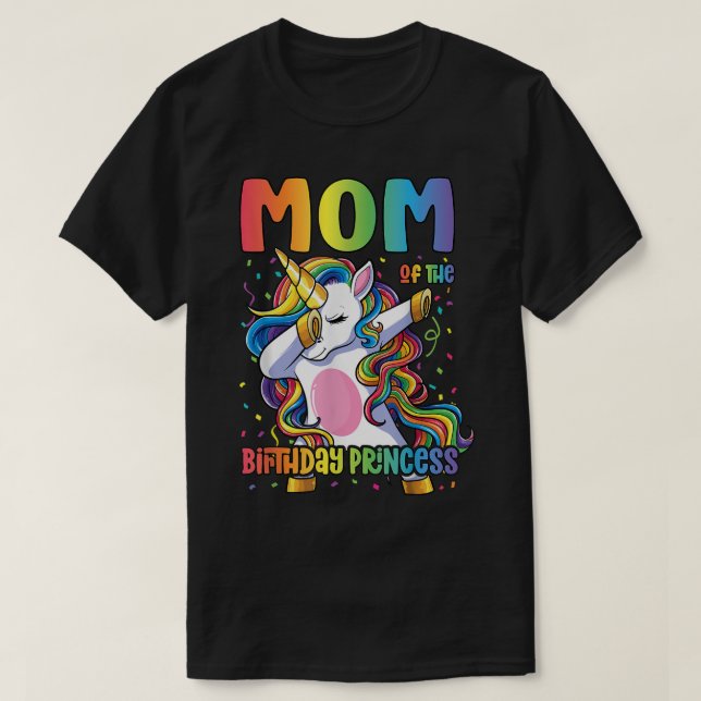 Camiseta Mãe da Princesa de Aniversário Mãe Dabbing Unicorn (Frente do Design)