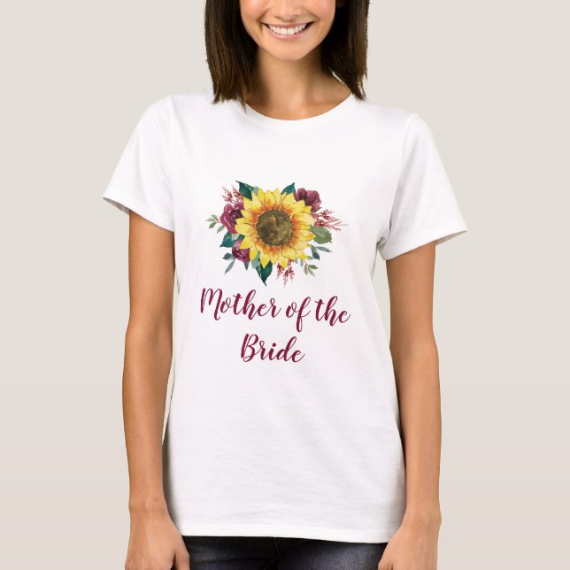Camiseta Mãe da Rosa da Bride Floral Sunflower Burgundy (Frente)