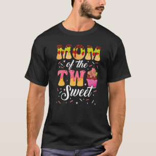 Camiseta Mãe Das Duas Garotas segundos aniversários Doce