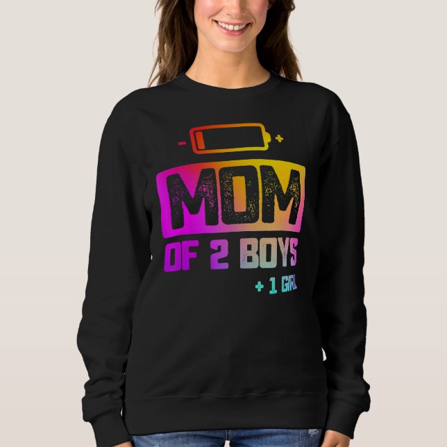 Camiseta Mãe De 2 Rapazes 1 Menina Bateria Baixa (Frente)