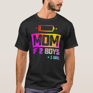 Camiseta Mãe De 2 Rapazes 1 Menina Bateria Baixa