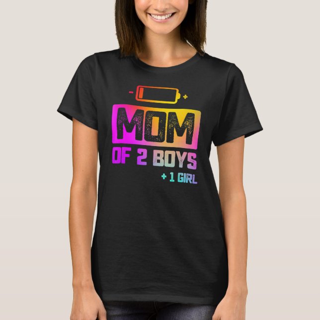 Camiseta Mãe De 2 Rapazes 1 Menina Bateria Baixa (Frente)