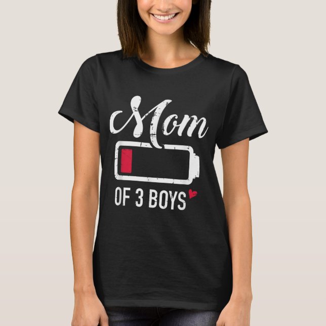 Camiseta Mãe de 3 garotos com bateria baixa (Frente)