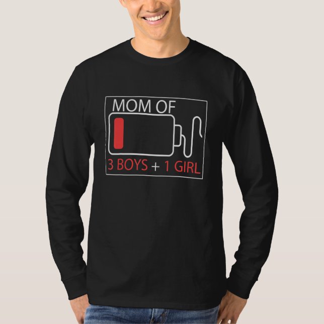Camiseta Mãe De 3 Meninos 1 Mãe Com Filha Baixo (Frente)