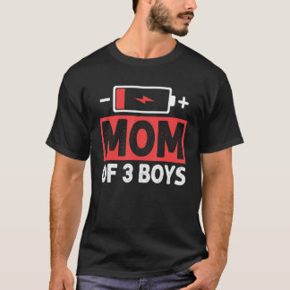 Camiseta Mãe De 3 Meninos Bateria Baixa Mamãe Dia Das Mães