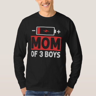 Camiseta Mãe De 3 Meninos Bateria Baixa Mamãe Dia Das Mães
