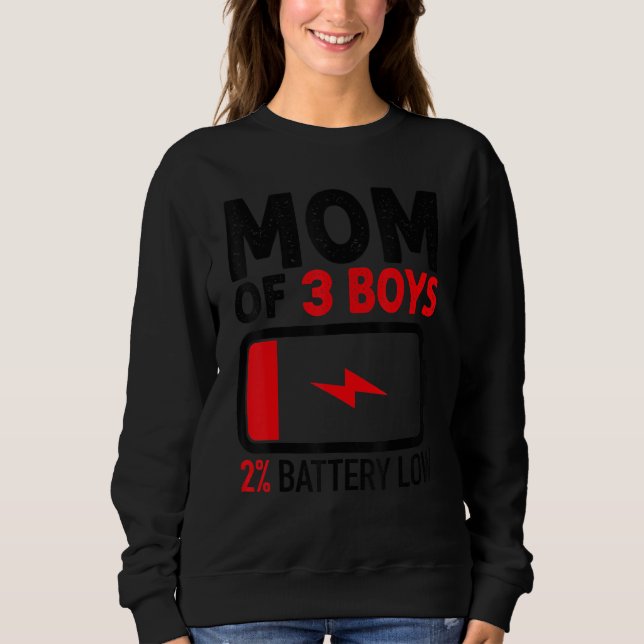 Camiseta Mãe de 3 rapazes com bateria fraca do Dia de as mã (Frente)