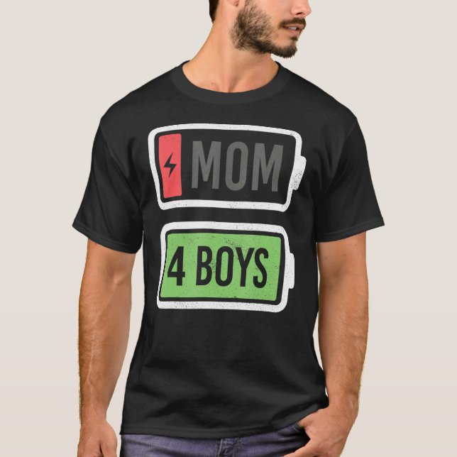 Camiseta Mãe De 4 Rapazes Dia de as mães De Recarga De Bate (Frente)