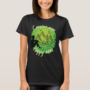 Camiseta Mãe de acampamento, mãe feliz, teia verde em círcu