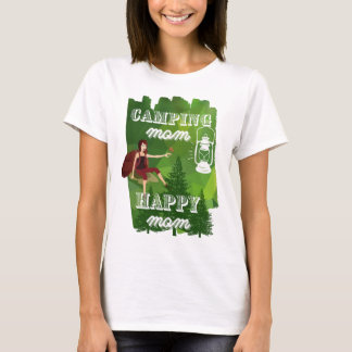 Camiseta Mãe de acampamento, mãe feliz, uma garota bonita a