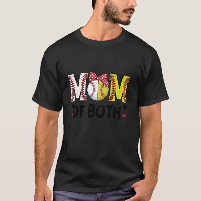 Camiseta Mãe de Ambos Softball Beball Mama Coração Mãe (Frente)