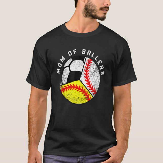 Camiseta Mãe De Ballers Baseball Softball Soccer (Frente)