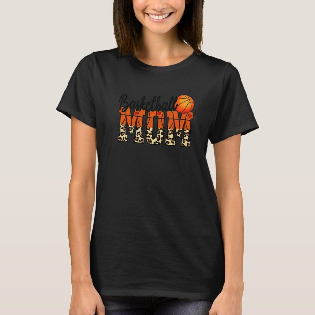 Camiseta Mãe De Basquete Com Leopardo E Coração Vermelho Pa (Frente)