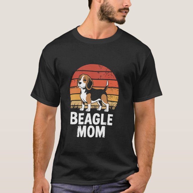 Camiseta Mãe de Beagle Pôr do Sol Retrô (Frente)