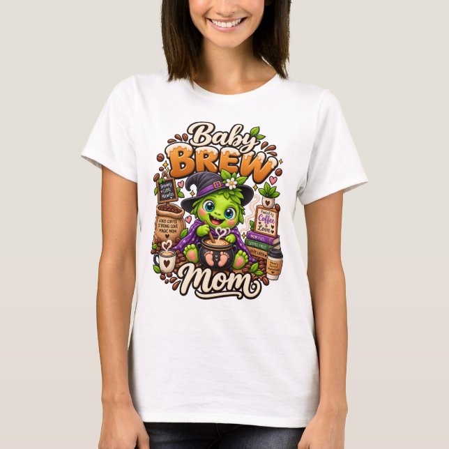 Camiseta Mãe de Bebê Brew Feiticeira de Café Fofa Pequeno B (Frente)