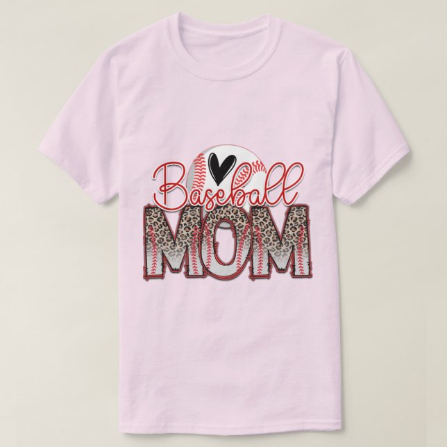 Camiseta Mãe de Beisebol Rosa Claro (Frente do Design)