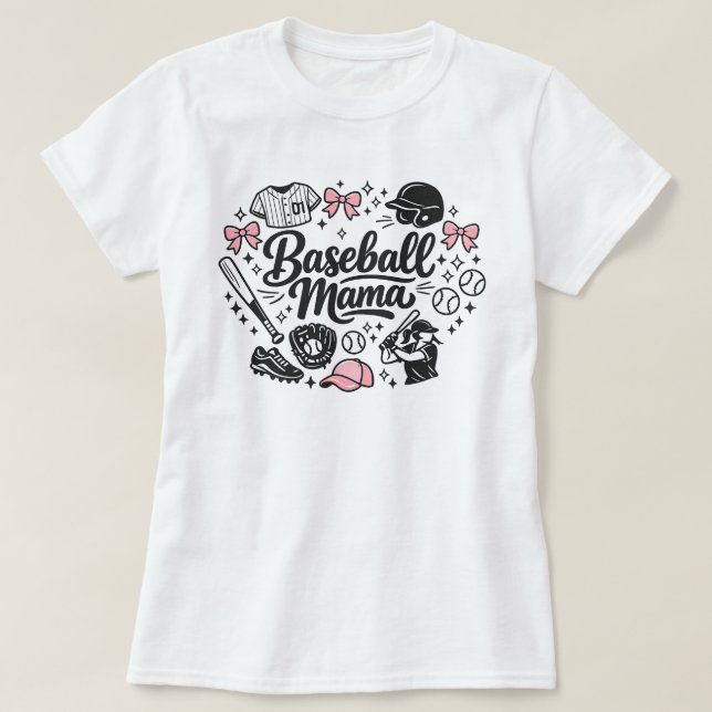 Camiseta Mãe de Beisebol Rosa Fofa - Dia de Jogo E (Frente do Design)