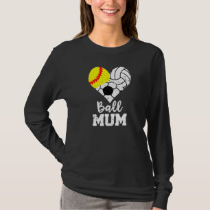 Camiseta Mãe de bola de Mãe do coração de softball de vole
