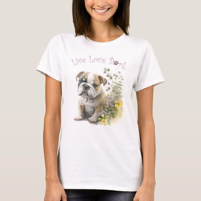 Camiseta Mãe de Bulldog Floral (Frente)