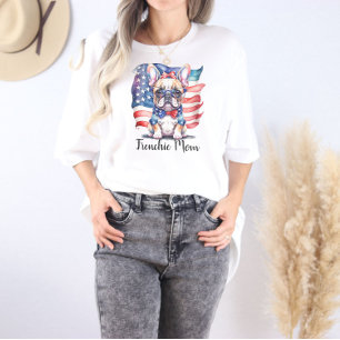 Camiseta Mãe de Bulldog Francês Patriótica Bandeira dos EUA