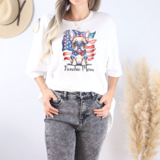 Camiseta Mãe de Bulldog Francês Patriótica Bandeira dos EUA