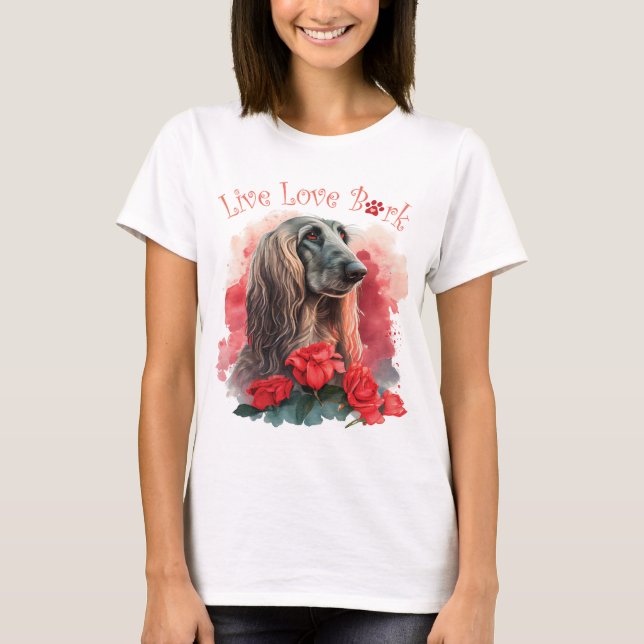 Camiseta Mãe de Cachorro Afghan Hound Floral (Frente)