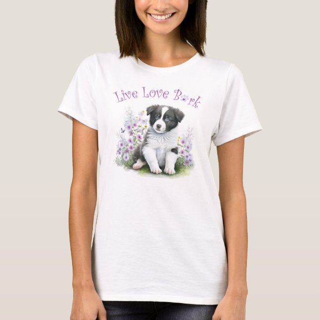 Camiseta Mãe de Cachorro Border Collie Floral (Frente)