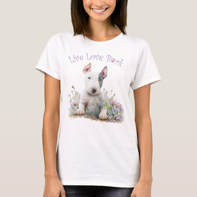 Camiseta Mãe de Cachorro Bull Terrier Floral (Frente)