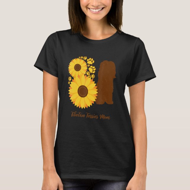 Camiseta Mãe de Cachorro Girassol Terrier Tibetano (Frente)