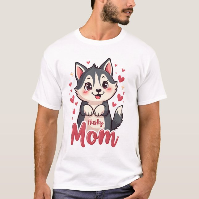 Camiseta Mãe de Cachorro Husky Design Kawaii Fofo (Frente)
