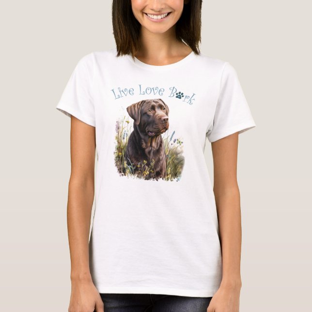 Camiseta Mãe de Cachorro Lab Chocolate Floral (Frente)