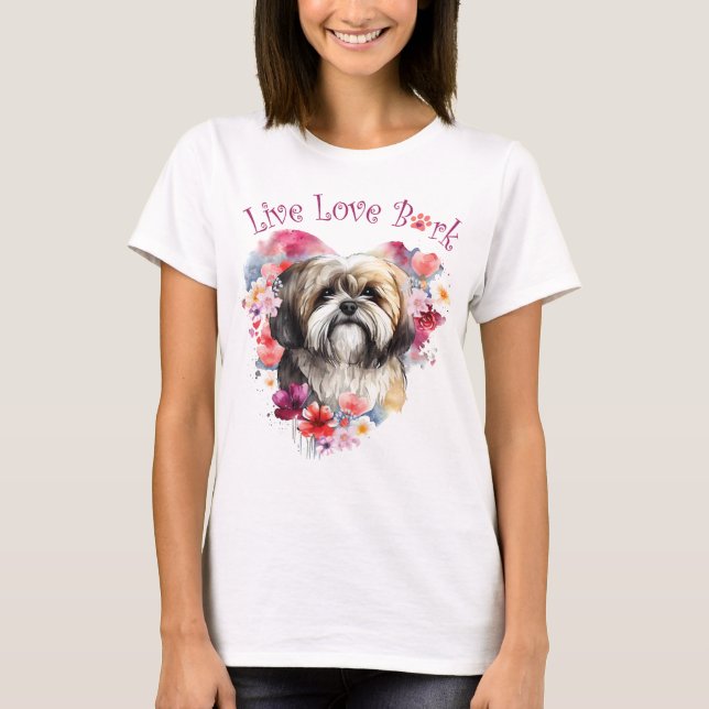 Camiseta Mãe de Cachorro Lhasa Apso Floral (Frente)