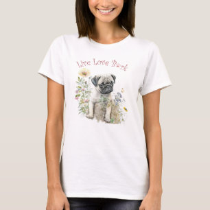 Camiseta Mãe de Cachorro Pug Floral