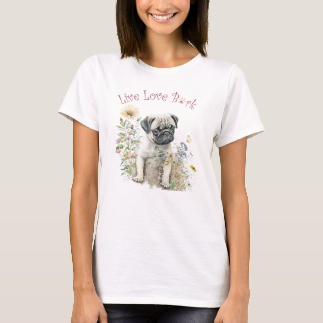 Camiseta Mãe de Cachorro Pug Floral (Frente)