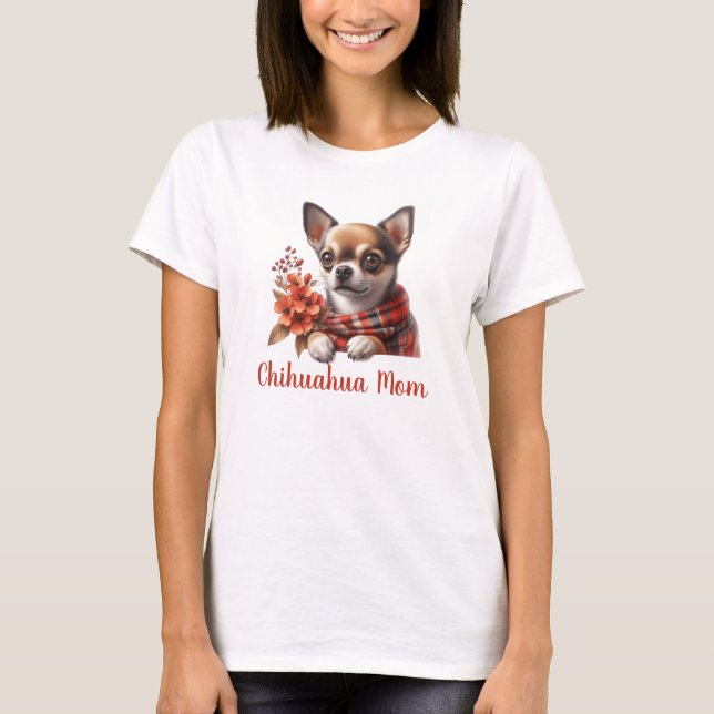 Camiseta Mãe de Chihuahua Fofo com Flores (Frente)