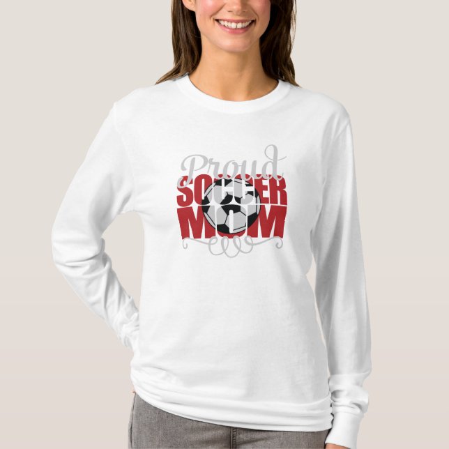 Camiseta Mãe de Futebol Orgulhosa com Letras Vermelhas (Frente)