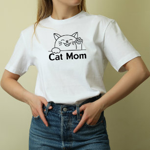 Camiseta Mãe de Gato Branco Fofa Simples Divertido para mul
