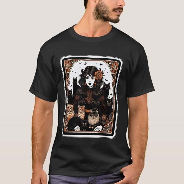 Camiseta Mãe de Gato Com Lua e Tarot (Frente)