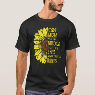 Camiseta Mãe de Gato Com Tatuagens Olhos Bonitos E Coxa Gro