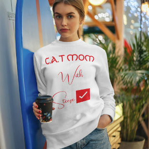 Camiseta Mãe de Gato Engraçada Script Vermelho Personalizad