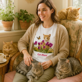Camiseta Mãe de Gato Fofo / Gato Laranja Tabby Branco