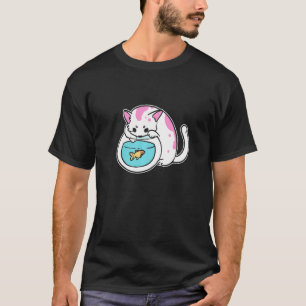 Camiseta Mãe de Gato Kitty e Peixe Dourado